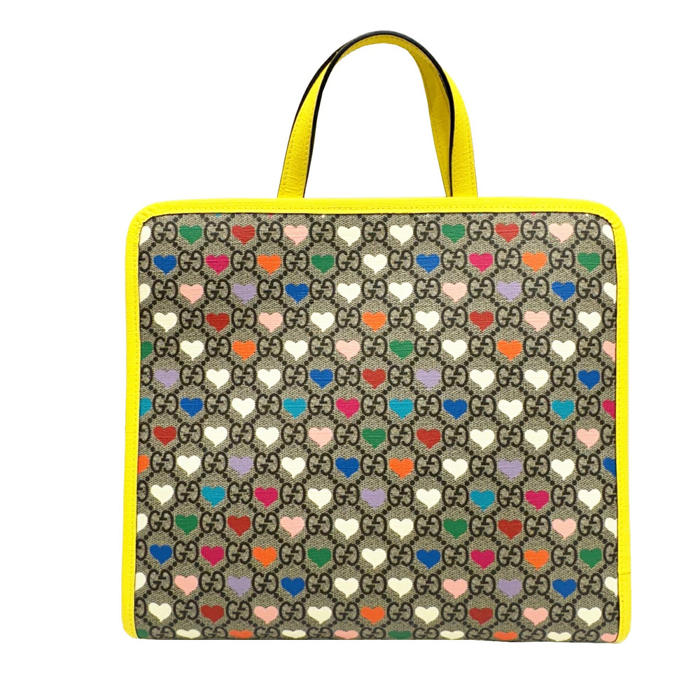 GUCCI GG Supreme Heart Tote Bag Leather Yellow